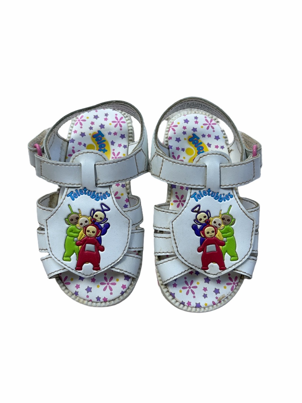 Vintage Y2K 90s Teletubbies Toddler Size 7 White Character Sandals 1999
